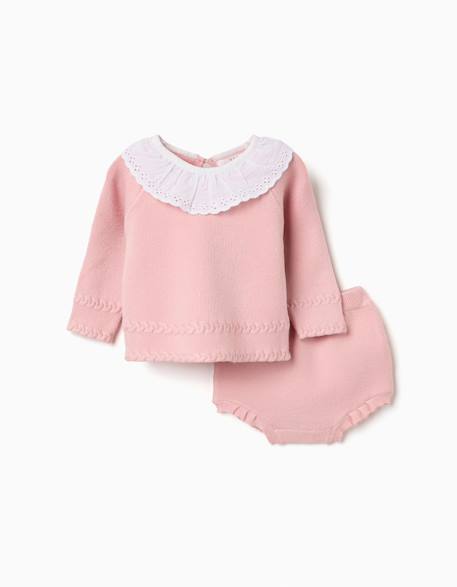 Ensemble pull et short en maille Rose clair 3 - vertbaudet enfant 