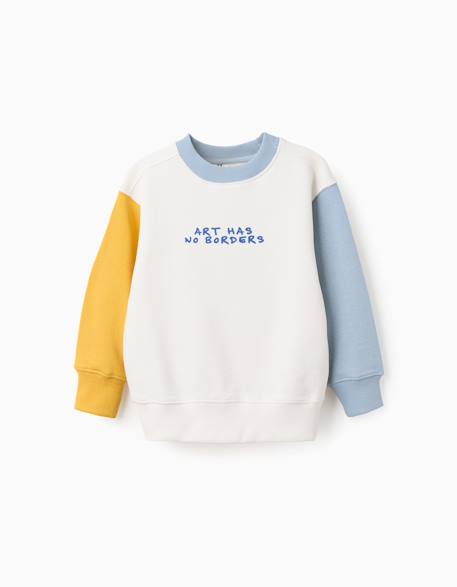Sweat en coton à bloc de couleurs et imprimé Bleu clair 2 - vertbaudet enfant 