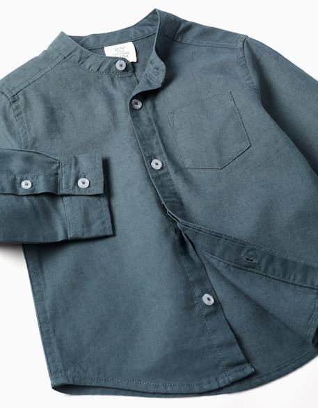 Chemise à manches longues en lin et coton avec col mao Blanc+Bleu+Bleu clair 7 - vertbaudet enfant 