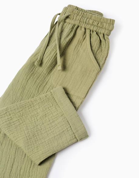 Pantalon baggy en gaze de coton Vert foncé 3 - vertbaudet enfant 