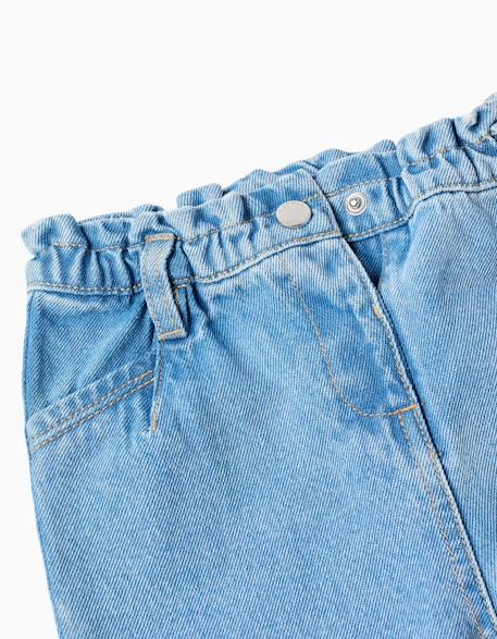 Pantalon baggy en jean à taille paperbag Bleu clair 3 - vertbaudet enfant 