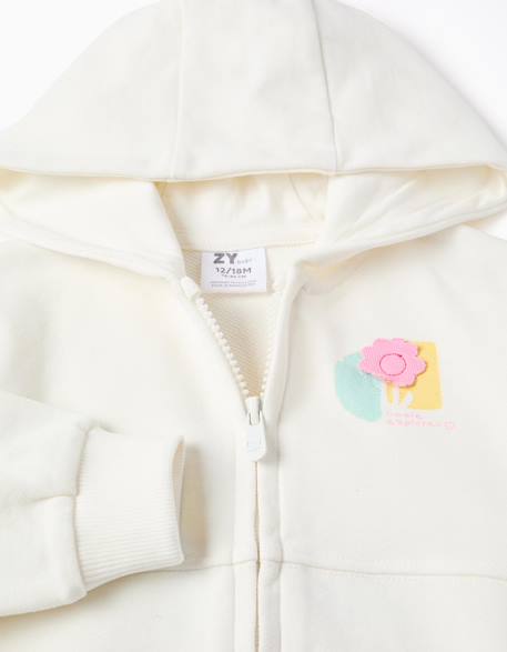 Sweat zippé en coton à capuche et imprimé floral Beige clair 3 - vertbaudet enfant 