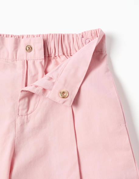 Pantalon large en popeline à plis Rose clair 3 - vertbaudet enfant 