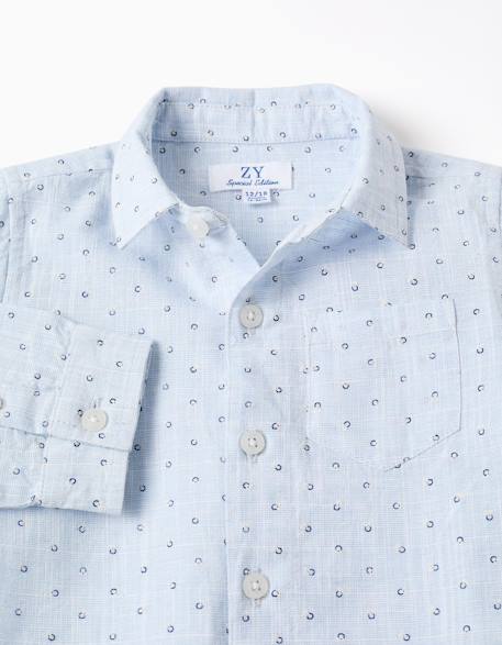 Chemise en coton et lin à motif cercles Bleu clair 3 - vertbaudet enfant 