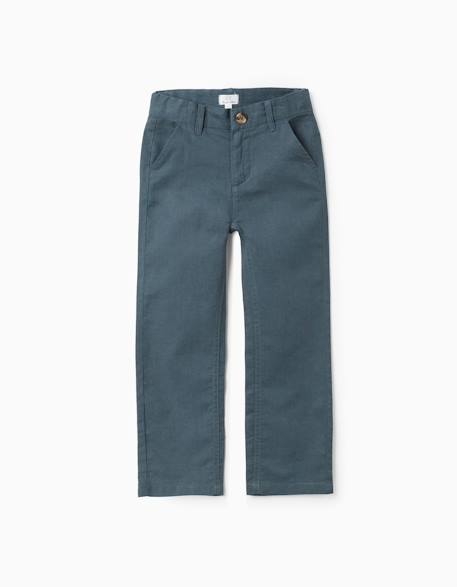 Pantalon chino à coupe droite en lin et coton Bleu foncé 1 - vertbaudet enfant 