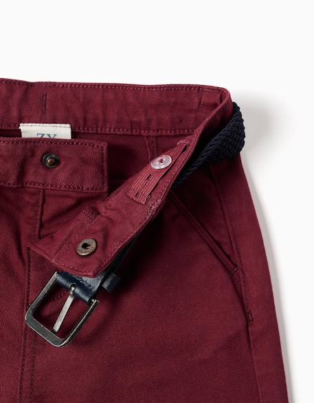 Pantalon chino slim en sergé avec ceinture Bleu+Rouge foncé 7 - vertbaudet enfant 