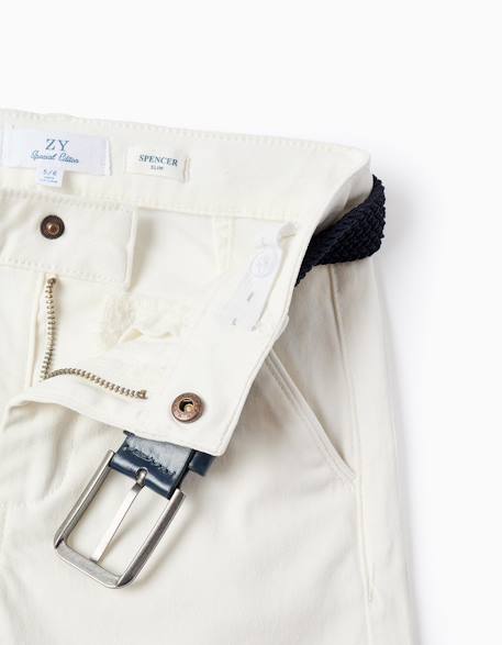 Pantalon chino slim en sergé avec ceinture Blanc+Bleu+Rouge foncé 3 - vertbaudet enfant 