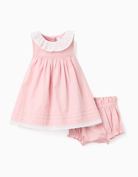 Bébé-Robe en popeline + bloomer à volants