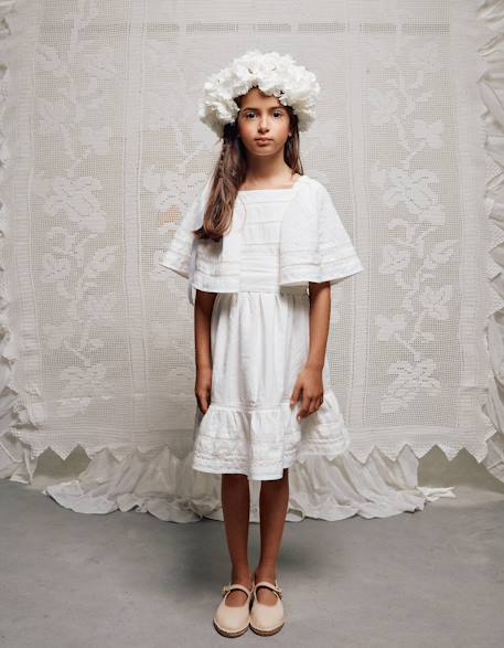 Robe en coton à manches cape et ceinture Blanc 3 - vertbaudet enfant 