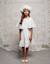 Robe en coton à manches cape et ceinture Blanc 3 - vertbaudet enfant 