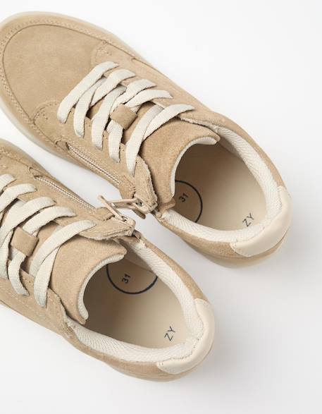 Baskets en daim à lacets Beige 3 - vertbaudet enfant 