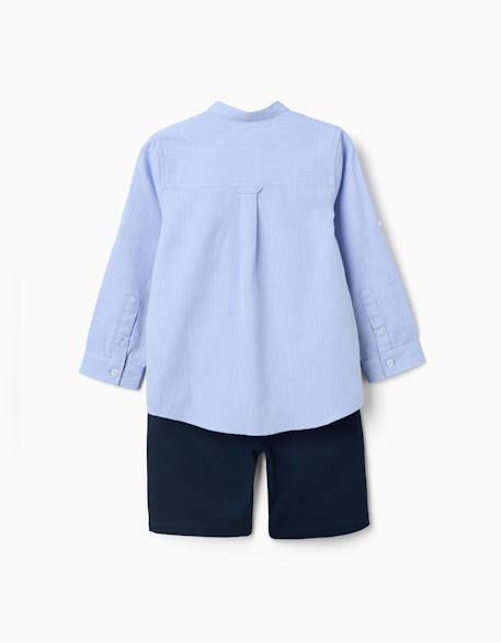 Ensemble chemise rayée à manches longues et short en coton Bleu 2 - vertbaudet enfant 