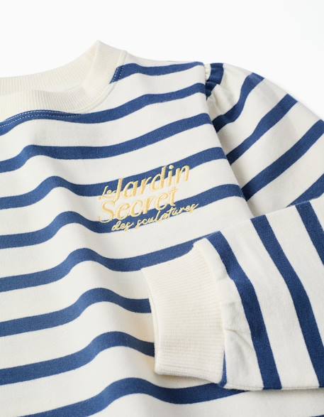 Sweat en coton à rayures et broderie Blanc 3 - vertbaudet enfant 