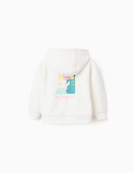 Sweat zippé en coton à capuche et imprimé floral Beige clair 2 - vertbaudet enfant 