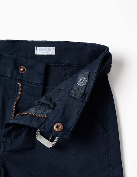 Pantalon chino slim en sergé avec ceinture Beige clair+Bleu foncé 7 - vertbaudet enfant 