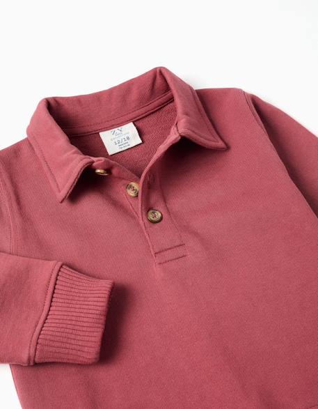 Sweat en coton avec col polo Marrón 3 - vertbaudet enfant 