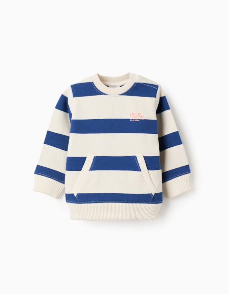 Sweat en coton rayé avec poche kangourou Bleu foncé 1 - vertbaudet enfant 