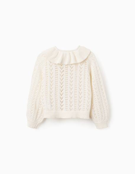 Cardigan en coton avec maille ajourée et volants Beige clair 2 - vertbaudet enfant 