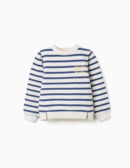 Sweat en coton à rayures et broderie Blanc 1 - vertbaudet enfant 