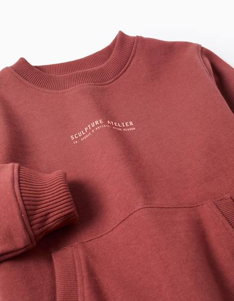 Sweat en coton avec imprimé en relief et poche Marrón 3 - vertbaudet enfant 