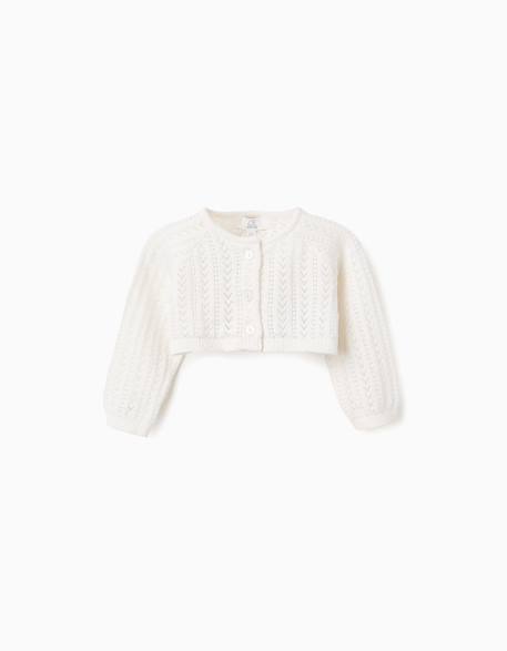 Gilet boléro en maille ajourée Beige clair 1 - vertbaudet enfant 