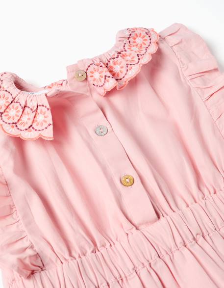 Robe en popeline avec col et manches à volants Rose clair 3 - vertbaudet enfant 