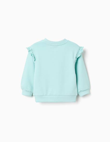 Sweat en coton avec imprimé floral et volants Bleu clair 2 - vertbaudet enfant 