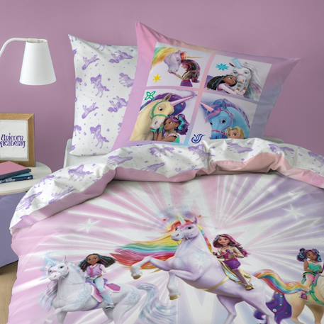 Parure de lit imprimée, l'école des licornes, unicorn academy stars Violet 1 - vertbaudet enfant 