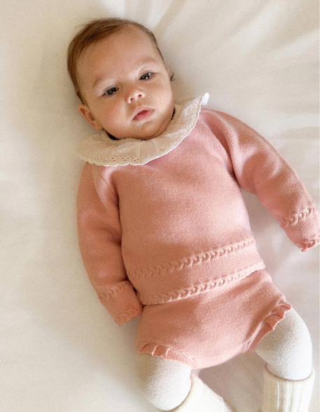 Ensemble pull et short en maille Rose clair 1 - vertbaudet enfant 