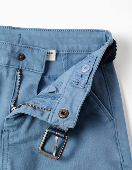 Pantalon chino slim en sergé avec ceinture Blanc+Bleu+Rouge foncé 7 - vertbaudet enfant 