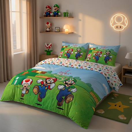 Housse de couette super mario coton Bleu 1 - vertbaudet enfant 
