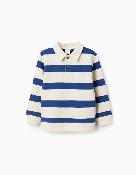 Sweat en coton rayé avec col polo Bleu foncé 2 - vertbaudet enfant 