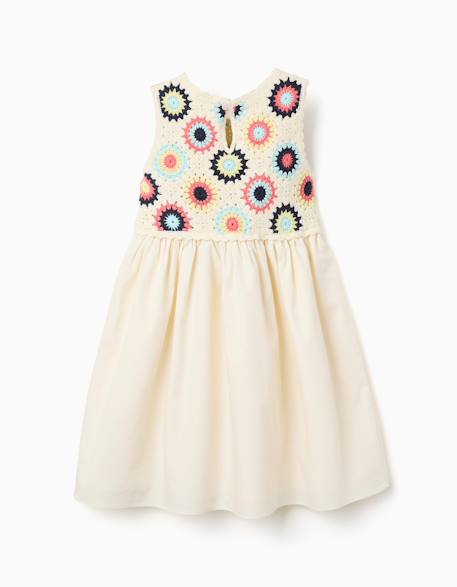 Robe bi-matière avec fleurs au crochet Blanc 2 - vertbaudet enfant 
