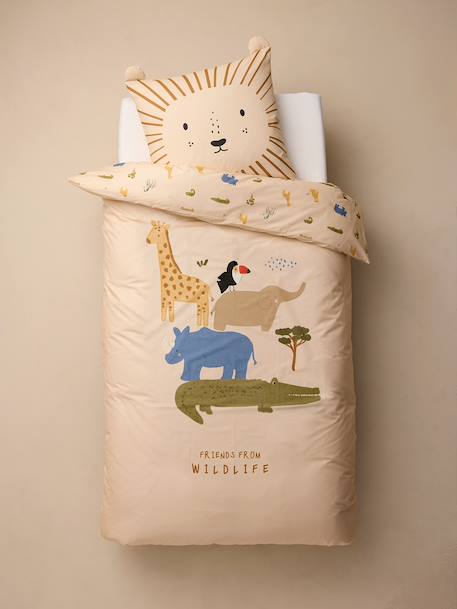 Parure enfant housse de couette et taie d'oreiller COPAINS ANIMAUX blanc imprimé 3 - vertbaudet enfant 