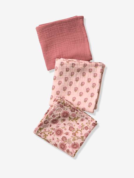 Lot 3 langes bébé gaze coton rose imprimé 2 - vertbaudet enfant 