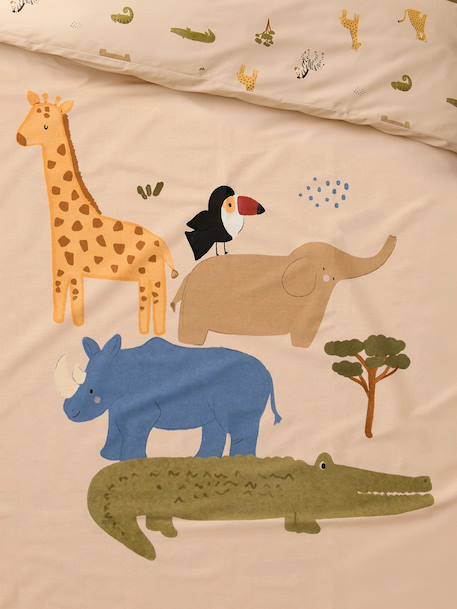 Parure enfant housse de couette et taie d'oreiller COPAINS ANIMAUX blanc imprimé 7 - vertbaudet enfant 