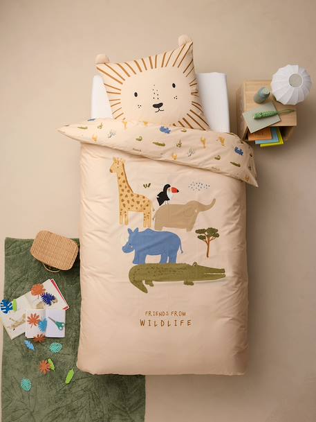 Parure enfant housse de couette et taie d'oreiller COPAINS ANIMAUX blanc imprimé 2 - vertbaudet enfant 