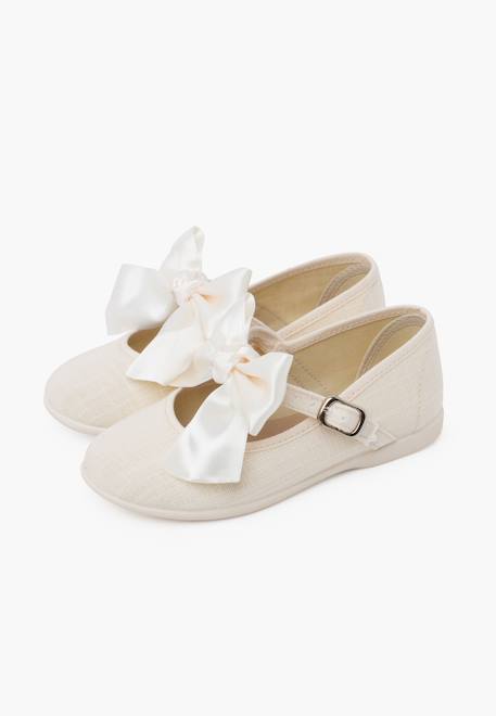 Chaussures babies cérémonie toile nœud satin Blanc+Ivoire+Rose claire 10 - vertbaudet enfant 