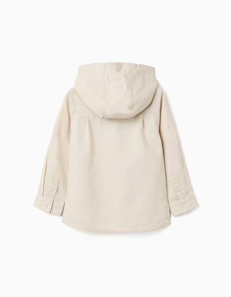 Chemise à manches longues en lin et coton avec capuche Beige clair+Bleu 2 - vertbaudet enfant 