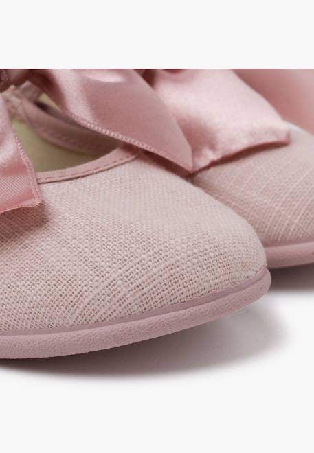 Chaussures babies cérémonie toile nœud satin Blanc+Ivoire+Rose claire 18 - vertbaudet enfant 
