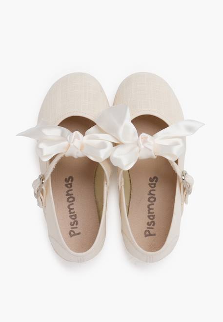 Chaussures babies cérémonie toile nœud satin Blanc+Ivoire+Rose claire 11 - vertbaudet enfant 