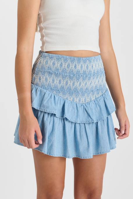 Jupe evasée, patineuse en jeans adonoigi Bleu 6 - vertbaudet enfant 