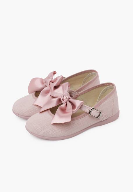 Chaussures babies cérémonie toile nœud satin Blanc+Ivoire+Rose claire 16 - vertbaudet enfant 