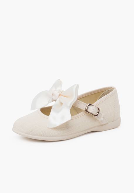 Chaussures babies cérémonie toile nœud satin Blanc+Ivoire+Rose claire 8 - vertbaudet enfant 