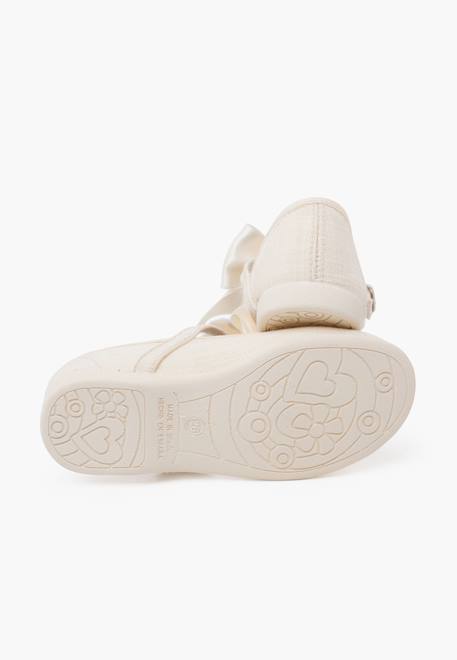 Chaussures babies cérémonie toile nœud satin Blanc+Ivoire+Rose claire 9 - vertbaudet enfant 