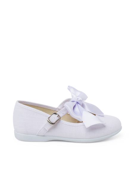 Chaussures babies cérémonie toile nœud satin Blanc+Ivoire+Rose claire 1 - vertbaudet enfant 