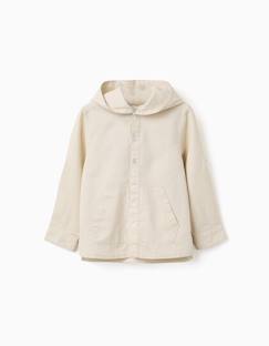 -Chemise à manches longues en lin et coton avec capuche