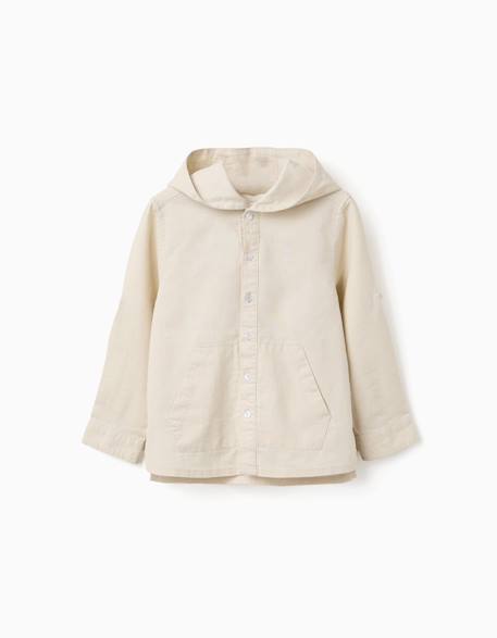 Chemise à manches longues en lin et coton avec capuche Beige clair+Bleu 1 - vertbaudet enfant 
