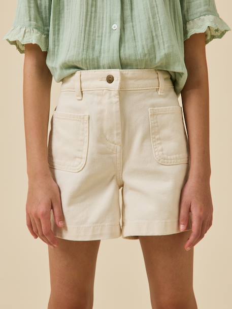 Short fille denim couleur Ecru+Rose tendre+Sable 5 - vertbaudet enfant 