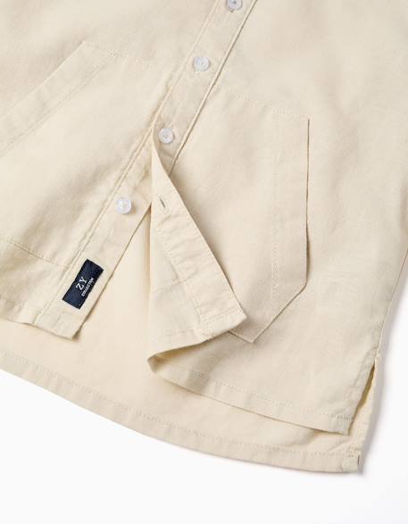 Chemise à manches longues en lin et coton avec capuche Beige clair+Bleu 3 - vertbaudet enfant 